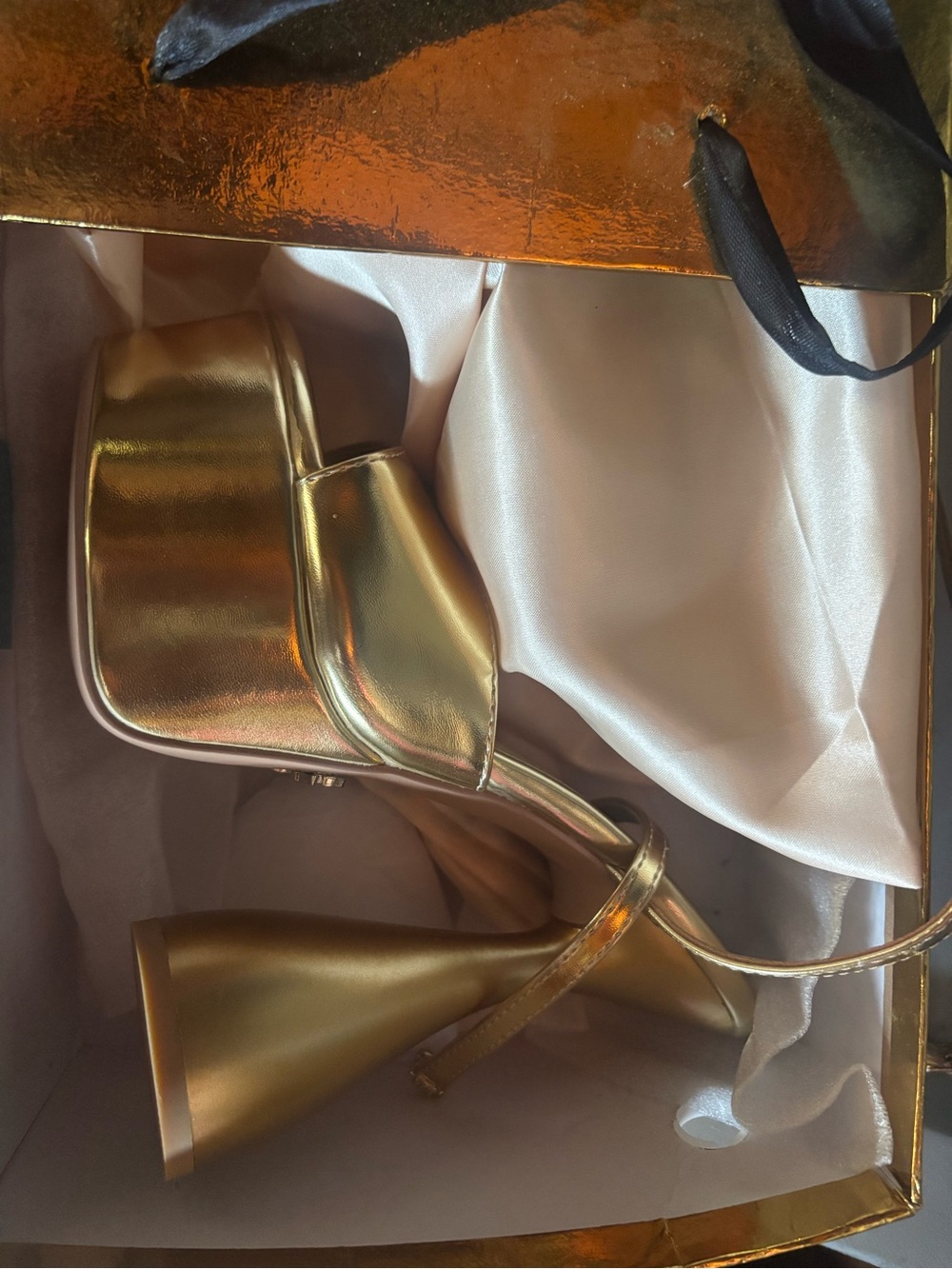 Metallic Gold Platform Sandals with Ankle Strap - Women's Evening Heels
